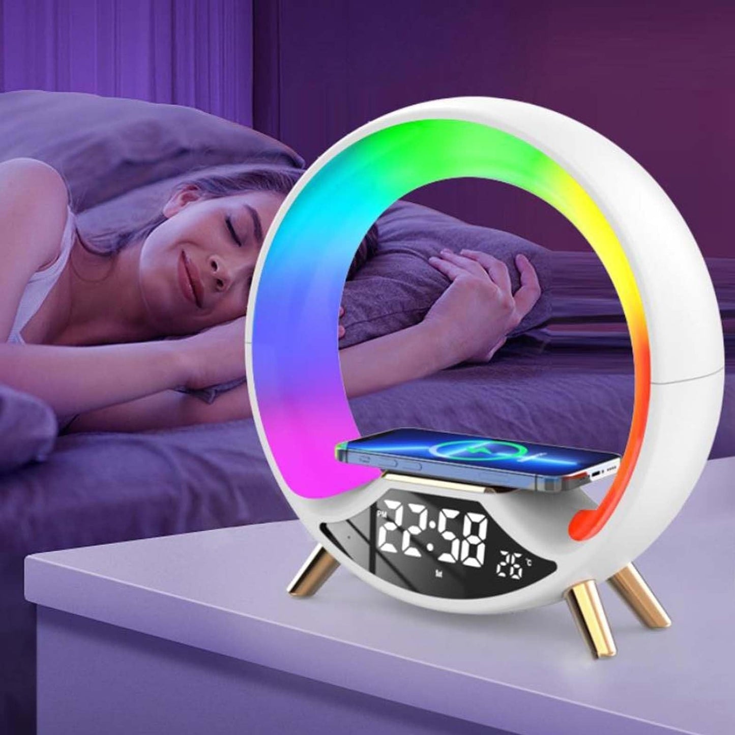 Lampe avec horloge et chargeur sans fil