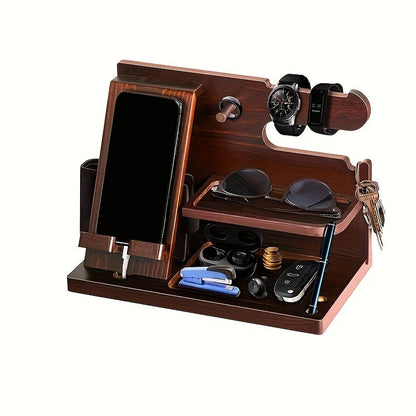 Station d’accueil en bois pour téléphone – Organisateur de bureau